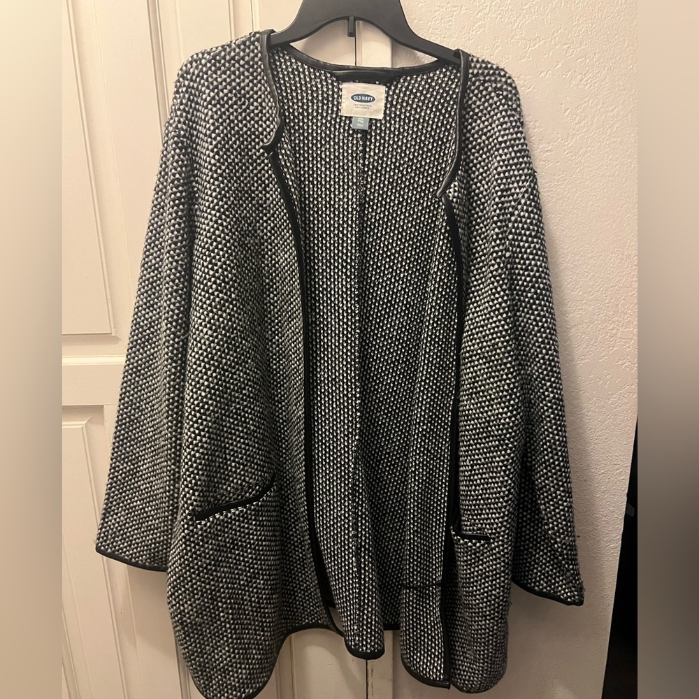 Black and white old navy with leather trim overcoat